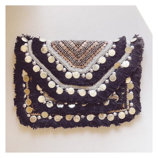 Borsa a tracolla in juta - Nera