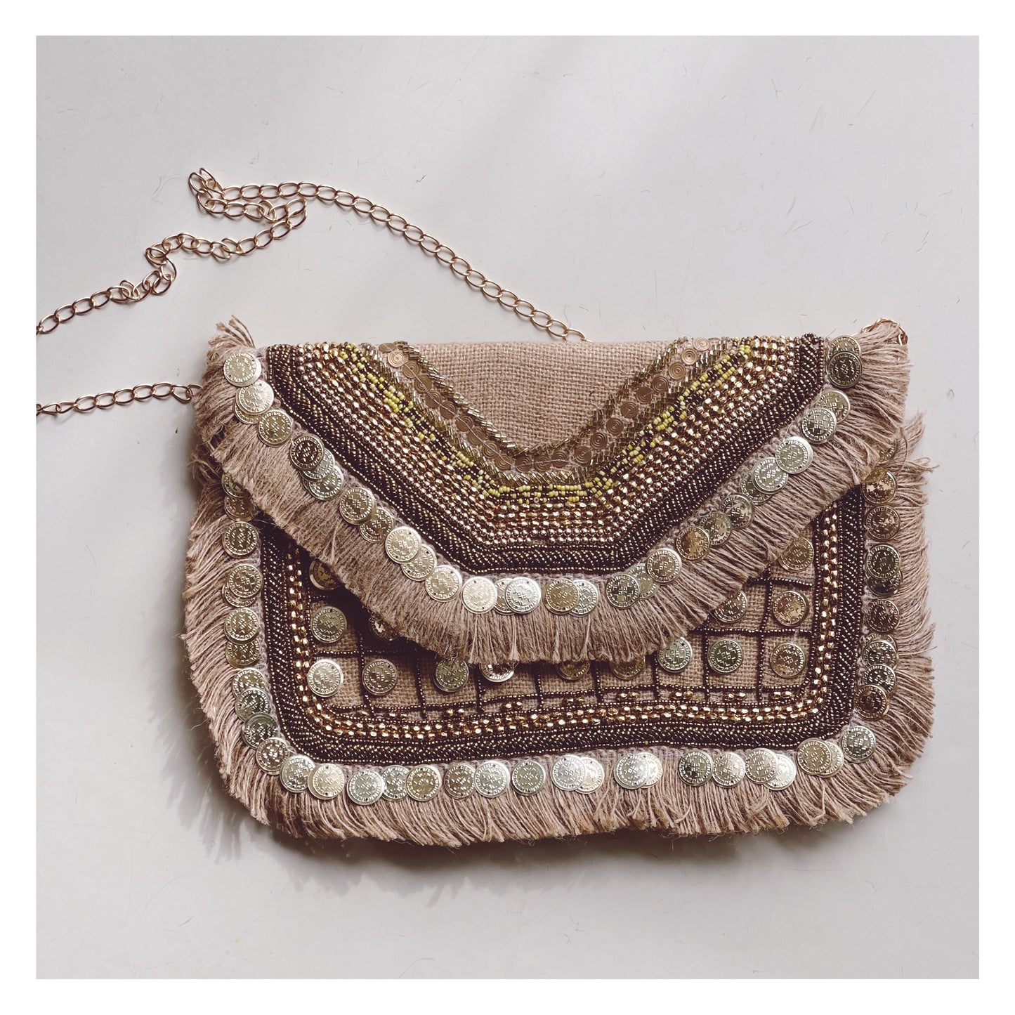 Borsa a tracolla in juta - Bronzo