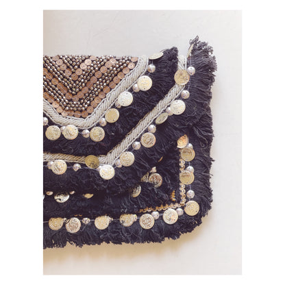 Borsa a tracolla in juta - Nera