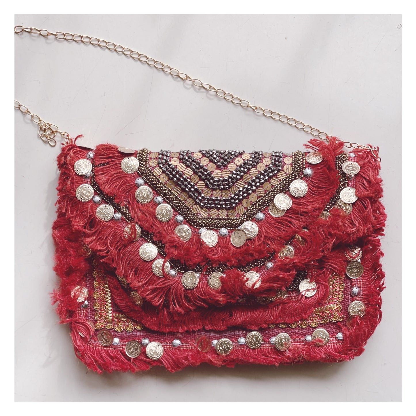 Borsa a tracolla in juta - Rubino