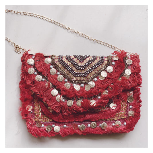 Borsa a tracolla in juta - Rubino